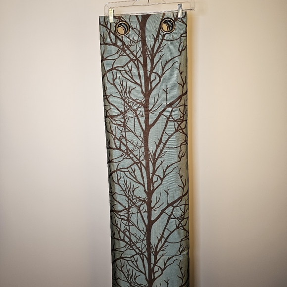 Two panels teal brown tafetta 8 bronze grommet short drapes 54x65 inches - Picture 4 of 5